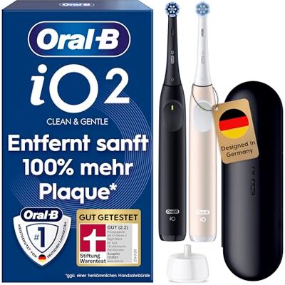 Oral-B iO Series 2 Elektrische Zahnbürste, Doppelpack, Schwarz/Pink Oral-B iO Series 2 Elektrische Zahnbürste, Doppelpack, Schwarz/Pink