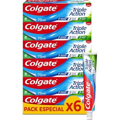Colgate Dreifach wirkende Zahnpasta, Packung mit 6 Stück x 75 ml, fluorierte Zahnpasta gegen Zahnverfall, hilft die Zähne weiß zu halten, erfrischt den Atem, für die ganze Familie Colgate Dreifach wirkende Zahnpasta, Packung mit 6 Stück x 75 ml, fluorierte Zahnpasta gegen Zahnverfall, hilft die Zähne weiß zu halten, erfrischt den Atem, für die ganze Familie