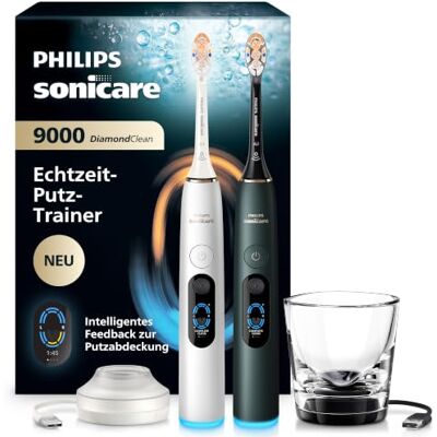 Philips Sonicare Next-Generation DiamondClean 9000 elektrische Zahnbürste Feedback zur Putzabdeckung, Andruckkontrolle und 21 Einstellungen, Silberweiß & Mitternachtsgrün, 2er-Pack, HX9216/89 Philips Sonicare Next-Generation DiamondClean 9000 elektrische Zahnbürste Feedback zur Putzabdeckung, Andruckkontrolle und 21 Einstellungen, Silberweiß & Mitternachtsgrün, 2er-Pack, HX9216/89