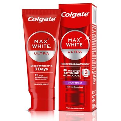 Colgate Zahnpasta Max White Ultra Multiprotect, 50 ml Zahnaufhellung mit Fluorid, für ein sichtbar weißeres Lächeln in 3 Tagen, sorgt für frischen Atem Colgate Zahnpasta Max White Ultra Multiprotect, 50 ml Zahnaufhellung mit Fluorid, für ein sichtbar weißeres Lächeln in 3 Tagen, sorgt für frischen Atem
