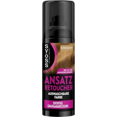 Syoss Ansatz Retoucher Kaschierspray Dunkelblond (120 ml), Ansatzspray deckt helleren und grau nachwachsenden Ansatz ab, schweiss- & regenfeste auswaschbare Haarfarbe bis zu 40 Anwendungen Syoss Ansatz Retoucher Kaschierspray Dunkelblond (120 ml), Ansatzspray deckt helleren und grau nachwachsenden Ansatz ab, schweiss- & regenfeste auswaschbare Haarfarbe bis zu 40 Anwendungen