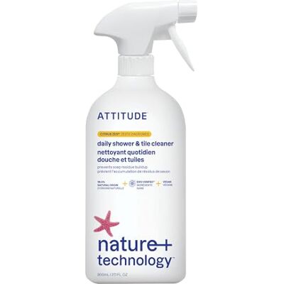 Attitude Daily Shower and Tile Cleaner, EWG Verified, Plant- and Mineral-Based Ingredients, Vegan Household Cleaning Products, Citrus Zest, 800 mL Attitude Daily Shower and Tile Cleaner, EWG Verified, Plant- and Mineral-Based Ingredients, Vegan Household Cleaning Products, Citrus Zest, 800 mL