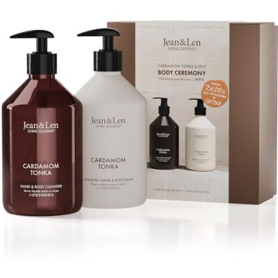 Jean & Len Body Ceremony Cardamom & Tonka Geschenkset, vegan, 2 x 500 ml Mit Hand & Body Cleanser und Hand & Body Balm, sanft-würziger Duft, FSC-zertifizierte Verpackung Jean & Len Body Ceremony Cardamom & Tonka Geschenkset, vegan, 2 x 500 ml Mit Hand & Body Cleanser und Hand & Body Balm, sanft-würziger Duft, FSC-zertifizierte Verpackung