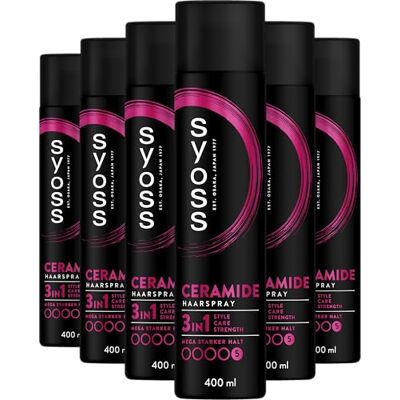 Syoss Haarspray Ceramide Complex Haltegrad 5 (400 ml), mega starkes Styling Spray mit Ceramide-Komplex für gestärktes Haar & 48h Halt ohne zu verkleben Syoss Haarspray Ceramide Complex Haltegrad 5 (400 ml), mega starkes Styling Spray mit Ceramide-Komplex für gestärktes Haar & 48h Halt ohne zu verkleben