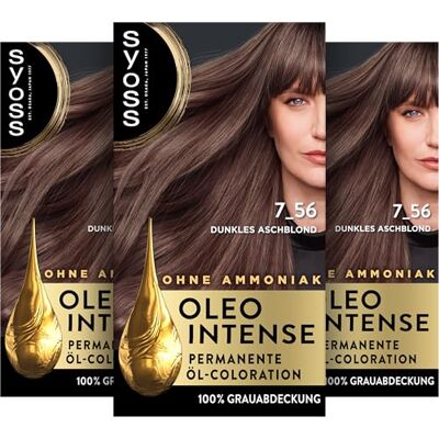 Syoss Oleo Intense Öl-Coloration 7-56 Dunkles Aschblond (3x130 ml), dauerhafte Haarfarbe mit pflegendem Öl schützt vor Haarschäden, für 100% Grauabdeckung, Coloration ohne Ammoniak Syoss Oleo Intense Öl-Coloration 7-56 Dunkles Aschblond (3x130 ml), dauerhafte Haarfarbe mit pflegendem Öl schützt vor Haarschäden, für 100% Grauabdeckung, Coloration ohne Ammoniak
