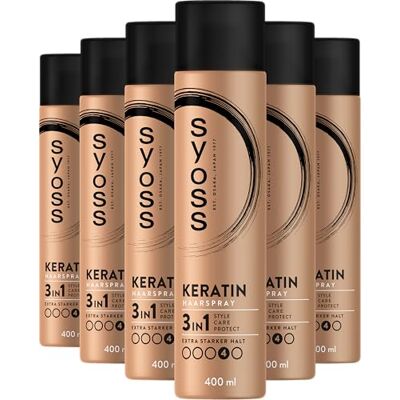 Syoss Haarspray Keratin Haltegrad 4 (6x400 ml), Styling Spray mit 48h Halt für extra starken Halt, Schutz & Stärke für geschmeidiges, weiches und glänzendes Haar Syoss Haarspray Keratin Haltegrad 4 (6x400 ml), Styling Spray mit 48h Halt für extra starken Halt, Schutz & Stärke für geschmeidiges, weiches und glänzendes Haar