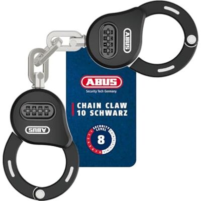 ABUS Handschellenschloss Chain Claw 10 – Fahrradschloss zur Sicherung von Fahrrad, E-Scooter und Roller – 47 cm lang – mit Zahlencode – Schwarz ABUS Handschellenschloss Chain Claw 10 – Fahrradschloss zur Sicherung von Fahrrad, E-Scooter und Roller – 47 cm lang – mit Zahlencode – Schwarz