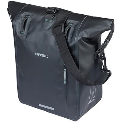 Basil Rivo Einzelne Fahrradtasche Gepäckträger – Wasserdicht 12-15L – Reflektierend – aus Tarpaulin – Mit MIK Hooks – 25X14X38 cm – Schwarz Basil Rivo Einzelne Fahrradtasche Gepäckträger – Wasserdicht 12-15L – Reflektierend – aus Tarpaulin – Mit MIK Hooks – 25X14X38 cm – Schwarz