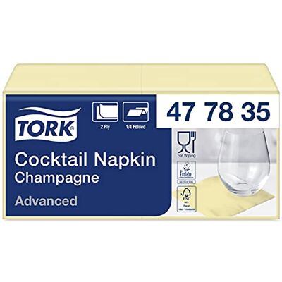 Tork 477835 Cocktailservietten Champagner/Cocktail Serviette in Advanced Qualität mit 1/4 Falz / 12 x 200 (2400) Servietten / 23,8 x 24 cm (B x L) Tork 477835 Cocktailservietten Champagner/Cocktail Serviette in Advanced Qualität mit 1/4 Falz / 12 x 200 (2400) Servietten / 23,8 x 24 cm (B x L)