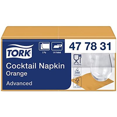 Tork 477831 Cocktailservietten Orange/Cocktail Serviette in Advanced Qualität mit 1/4 Falz / 12 x 200 (2400) Servietten / 23,8 x 24 cm (B x L) Tork 477831 Cocktailservietten Orange/Cocktail Serviette in Advanced Qualität mit 1/4 Falz / 12 x 200 (2400) Servietten / 23,8 x 24 cm (B x L)