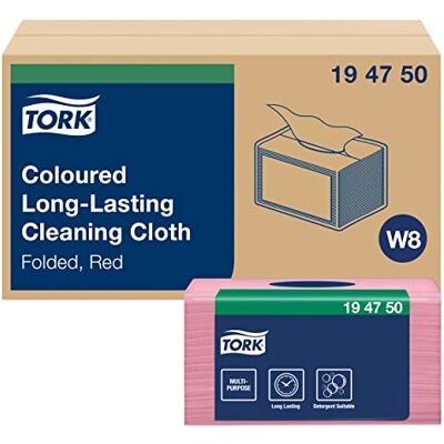 Tork 194750 Langlebige Farbige Reinigungstücher für W8 Small Pack System / 1-lagiges Reinigungstücher Set Rot / Für den mehrfachen Einsatz / Premium Qualität / 8 x 40 Tücher / 30 x 38,5 cm (B x L) Tork 194750 Langlebige Farbige Reinigungstücher für W8 Small Pack System / 1-lagiges Reinigungstücher Set Rot / Für den mehrfachen Einsatz / Premium Qualität / 8 x 40 Tücher / 30 x 38,5 cm (B x L)