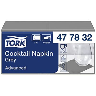 Tork 477832 Cocktailservietten Grau / Cocktail Serviette in Advanced Qualität mit 1/4 Falz / 12 x 200 (2400) Servietten / 23,8 x 24 cm (B x L) Tork 477832 Cocktailservietten Grau / Cocktail Serviette in Advanced Qualität mit 1/4 Falz / 12 x 200 (2400) Servietten / 23,8 x 24 cm (B x L)
