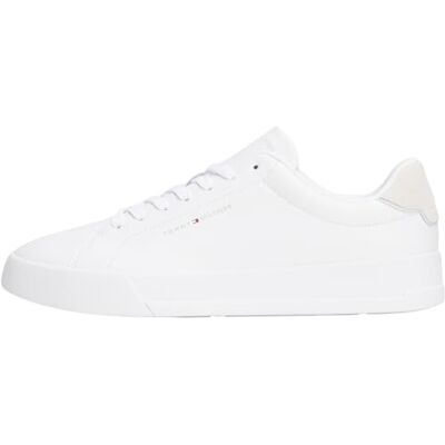 Tommy Hilfiger Herren Court Sneaker Detail Essential aus Leder, Weiß (White/Desert Sky), 47 Tommy Hilfiger Herren Court Sneaker Detail Essential aus Leder, Weiß (White/Desert Sky), 47