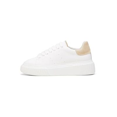 Marc O'Polo Marc OߴPolo Damen Sneaker flach aus Leder mit Plateau, Weiß (White Cotton/Light Dusty Sand), 41 Marc O'Polo Marc OߴPolo Damen Sneaker flach aus Leder mit Plateau, Weiß (White Cotton/Light Dusty Sand), 41