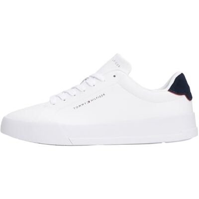 Tommy Hilfiger Herren Court Sneaker Detail Essential aus Leder, Weiß (White/Desert Sky), 40 Tommy Hilfiger Herren Court Sneaker Detail Essential aus Leder, Weiß (White/Desert Sky), 40