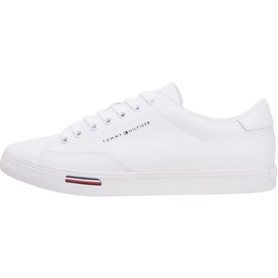 Tommy Hilfiger Herren Vulcanized Sneaker Long Lace Low Top, Weiß (White), 45 Tommy Hilfiger Herren Vulcanized Sneaker Long Lace Low Top, Weiß (White), 45