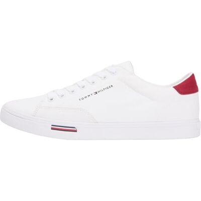 Tommy Hilfiger Herren Vulcanized Sneaker Long Lace Canvas Low Top, Weiß (White), 43 Tommy Hilfiger Herren Vulcanized Sneaker Long Lace Canvas Low Top, Weiß (White), 43