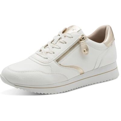 Jana Damen Sneaker flach mit Reißverschluss Vegan, White/Gold, 38 Jana Damen Sneaker flach mit Reißverschluss Vegan, White/Gold, 38