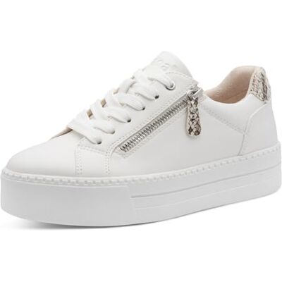 Jana Damen Plateau Sneaker mit Reißverschluss Vegan, White, 37 Jana Damen Plateau Sneaker mit Reißverschluss Vegan, White, 37