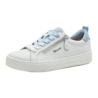 Tamaris Damen Wide Fit Damen Sneaker flach mit Reißverschluss Freizeit, Weiß (White/Blue), 36 EU Tamaris Damen Wide Fit Damen Sneaker flach mit Reißverschluss Freizeit, Weiß (White/Blue), 36 EU