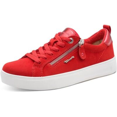 Tamaris Damen Wide Fit Damen Sneaker flach mit Reißverschluss Freizeit, rot (red Suede), 37 EU Tamaris Damen Wide Fit Damen Sneaker flach mit Reißverschluss Freizeit, rot (red Suede), 37 EU