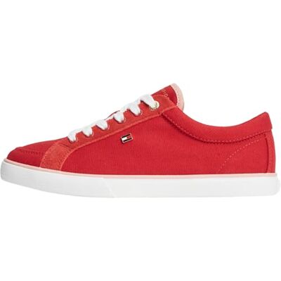 Tommy Hilfiger Damen Vulcanized Sneaker Low mit Logo, Elfenbein (Ornamental Red/Porcelain Pink), 39 Tommy Hilfiger Damen Vulcanized Sneaker Low mit Logo, Elfenbein (Ornamental Red/Porcelain Pink), 39