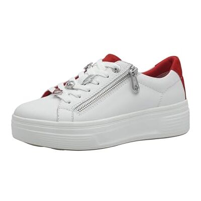 Tamaris Comfort Damen Plateau Sneaker mit Reißverschluss Low Top, Weiß (White/Red), 40 EU Tamaris Comfort Damen Plateau Sneaker mit Reißverschluss Low Top, Weiß (White/Red), 40 EU