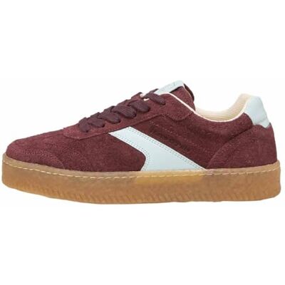 Marc O'Polo Marc OߴPolo Damen Sneaker flach aus Veloursleder mit Bio-Baumwollschnürsenkeln, Rot (Dark Aubergine Red/Silver Blue), 41 Marc O'Polo Marc OߴPolo Damen Sneaker flach aus Veloursleder mit Bio-Baumwollschnürsenkeln, Rot (Dark Aubergine Red/Silver Blue), 41