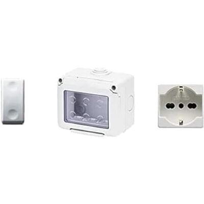 GEWISS IP55-ös védelmi osztályú 3 helyes ház Schuko és kapcsoló GEWISS IP55-ös védelmi osztályú 3 helyes ház Schuko és kapcsoló