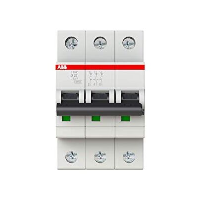 ABB S203-D25 Miniatur-Leitungsschutzschalter, 3-polig, Typ D, 6/10 kA Schaltleistung, 25 A Strom (2CDS253001R0251), mehrfarbig ABB S203-D25 Miniatur-Leitungsschutzschalter, 3-polig, Typ D, 6/10 kA Schaltleistung, 25 A Strom (2CDS253001R0251), mehrfarbig