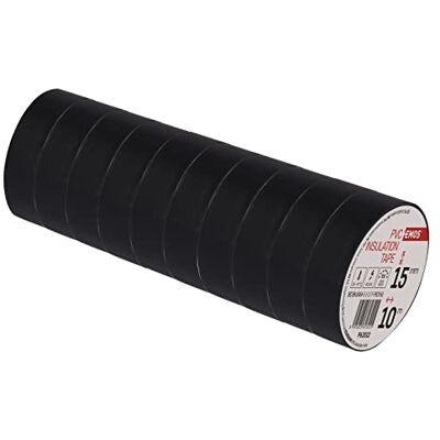 EMOS PVC-Isolierband Schwarz 10er Pack, 15mm x 10m, 0,13mm Bandstärke, selbstklebend, hohe Spannungsfestigkeit und Anwendungstemperaturbereich,UV-beständig, wasserdichte Verbindung, ohne Textilgewebe EMOS PVC-Isolierband Schwarz 10er Pack, 15mm x 10m, 0,13mm Bandstärke, selbstklebend, hohe Spannungsfestigkeit und Anwendungstemperaturbereich,UV-beständig, wasserdichte Verbindung, ohne Textilgewebe