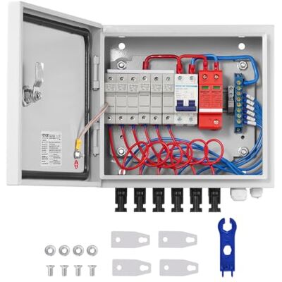 VEVOR PV-Combiner-Box, 6-String, Solar-Combiner-Box mit 10 A Nennstromsicherung, 63 A Leistungsschalter, Blitzableiter und Solaranschluss, Stahlgehäuse für On-/Off-Grid-Solarpanelsystem, IP65 VEVOR PV-Combiner-Box, 6-String, Solar-Combiner-Box mit 10 A Nennstromsicherung, 63 A Leistungsschalter, Blitzableiter und Solaranschluss, Stahlgehäuse für On-/Off-Grid-Solarpanelsystem, IP65