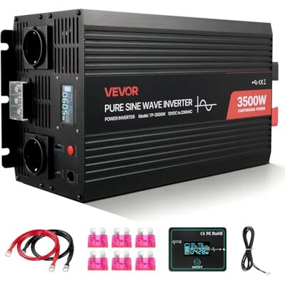 VEVOR 3500 W Wechselrichter, 12 V DC auf 230 V AC, Reiner Sinus-Wechselrichter, Solar-Autoladegerät-Konverter mit LCD-Display, Fernbedienung, USB-Anschluss, 2 AC-Steckdosen, Typ-C-Anschluss VEVOR 3500 W Wechselrichter, 12 V DC auf 230 V AC, Reiner Sinus-Wechselrichter, Solar-Autoladegerät-Konverter mit LCD-Display, Fernbedienung, USB-Anschluss, 2 AC-Steckdosen, Typ-C-Anschluss