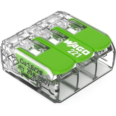WAGO Green Range Klemme 3-Leiter I bis 4mm² I Verbindungsklemme 3 Leiter mit Hebeln für alle Leiterarten steckbar I 221-423 I 12 Stück WAGO Green Range Klemme 3-Leiter I bis 4mm² I Verbindungsklemme 3 Leiter mit Hebeln für alle Leiterarten steckbar I 221-423 I 12 Stück