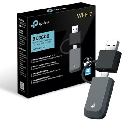 TP-Link Archer TBE230U Wi-Fi 7 WLAN Stick für PC, USB-C/A WLAN Adapter BE3600 Dual-Band, MU-MIMO, WPA3, USB 3.0, nur Kompatibel mit Windows 10/11, kein 6-GHz-Support, Nicht für Linux/Android TP-Link Archer TBE230U Wi-Fi 7 WLAN Stick für PC, USB-C/A WLAN Adapter BE3600 Dual-Band, MU-MIMO, WPA3, USB 3.0, nur Kompatibel mit Windows 10/11, kein 6-GHz-Support, Nicht für Linux/Android