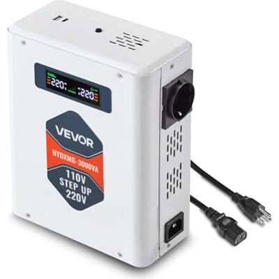 VEVOR Spannungswandler aufwärts, 3000 VA, Hochleistungs-Stromwandler, 110 V auf 220 V Leistungstransformator, mit 2 EU-Steckdosen, USB-Ausgang, LCD-Display, Temperaturschutz, für 220-V-Geräte VEVOR Spannungswandler aufwärts, 3000 VA, Hochleistungs-Stromwandler, 110 V auf 220 V Leistungstransformator, mit 2 EU-Steckdosen, USB-Ausgang, LCD-Display, Temperaturschutz, für 220-V-Geräte