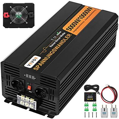 VEVOR 5000W 10000W reiner Sinus Wechselrichter Spannungswandler DC 24V auf 230V AC LCD Display USB Hochgeschwindigkeitskühlventilator Aluminium mit Kabelfernbedienung VEVOR 5000W 10000W reiner Sinus Wechselrichter Spannungswandler DC 24V auf 230V AC LCD Display USB Hochgeschwindigkeitskühlventilator Aluminium mit Kabelfernbedienung