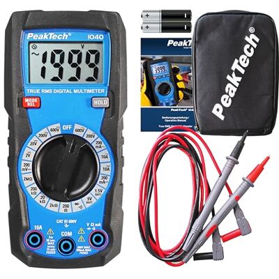PeakTech P 1040 – True RMS Digital Multimeter, Manuell-Range, 2.000 Counts, Durchgangsprüfer, Mehrfach-Messgerät, Voltmeter; 10A AC/DC CAT III 600V, P 1040, Blau PeakTech P 1040 – True RMS Digital Multimeter, Manuell-Range, 2.000 Counts, Durchgangsprüfer, Mehrfach-Messgerät, Voltmeter; 10A AC/DC CAT III 600V, P 1040, Blau