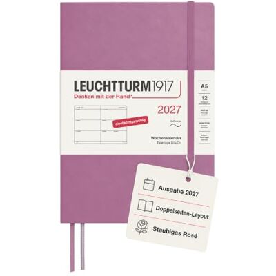 LEUCHTTURM1917 Wochenkalender 2027 Medium (A5) Deutsch, Dusty Rose, Softcover, 145 x 210 mm, 12 Monate Januar-Dezember 2027, 1 Woche pro Doppelseite, 80 g/m² Papier mit hoher Tintenverträglichkeit LEUCHTTURM1917 Wochenkalender 2027 Medium (A5) Deutsch, Dusty Rose, Softcover, 145 x 210 mm, 12 Monate Januar-Dezember 2027, 1 Woche pro Doppelseite, 80 g/m² Papier mit hoher Tintenverträglichkeit