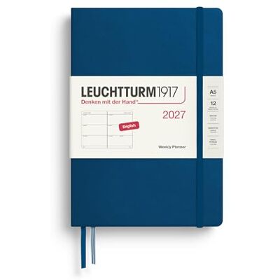 LEUCHTTURM1917 Wochenkalender 2027 Medium (A5) Englisch, Indigo, Hardcover, 145 x 210 mm, 12 Monate Januar-Dezember 2027, 1 Woche pro Doppelseite, 80 g/m² Papier mit hoher Tintenverträglichkeit LEUCHTTURM1917 Wochenkalender 2027 Medium (A5) Englisch, Indigo, Hardcover, 145 x 210 mm, 12 Monate Januar-Dezember 2027, 1 Woche pro Doppelseite, 80 g/m² Papier mit hoher Tintenverträglichkeit