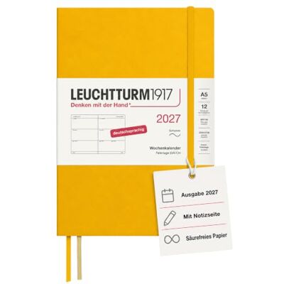 LEUCHTTURM1917 Wochenkalender 2027 Medium (A5) Deutsch, Sunflower, Softcover, 145 x 210 mm, 12 Monate Januar-Dezember 2027, 1 Woche pro Doppelseite, 80 g/m² Papier mit hoher Tintenverträglichkeit LEUCHTTURM1917 Wochenkalender 2027 Medium (A5) Deutsch, Sunflower, Softcover, 145 x 210 mm, 12 Monate Januar-Dezember 2027, 1 Woche pro Doppelseite, 80 g/m² Papier mit hoher Tintenverträglichkeit