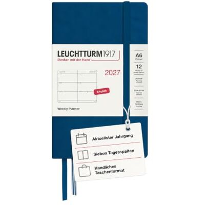 LEUCHTTURM1917 Wochenkalender 2027 Pocket (A6) Englisch, Indigo, Hardcover, 90 x 150 mm, 12 Monate Januar-Dezember 2027, 1 Woche pro Doppelseite, 80 g/m² Papier mit hoher Tintenverträglichkeit LEUCHTTURM1917 Wochenkalender 2027 Pocket (A6) Englisch, Indigo, Hardcover, 90 x 150 mm, 12 Monate Januar-Dezember 2027, 1 Woche pro Doppelseite, 80 g/m² Papier mit hoher Tintenverträglichkeit