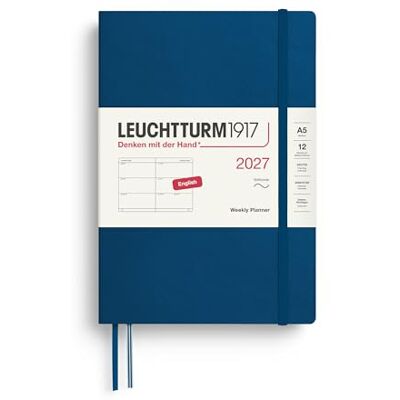 LEUCHTTURM1917 Wochenkalender 2027 Medium (A5) Englisch, Indigo, Softcover, 145 x 210 mm, 12 Monate Januar-Dezember 2027, 1 Woche pro Doppelseite, 80 g/m² Papier mit hoher Tintenverträglichkeit LEUCHTTURM1917 Wochenkalender 2027 Medium (A5) Englisch, Indigo, Softcover, 145 x 210 mm, 12 Monate Januar-Dezember 2027, 1 Woche pro Doppelseite, 80 g/m² Papier mit hoher Tintenverträglichkeit