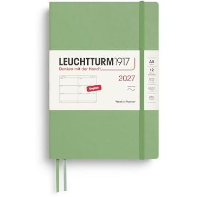 LEUCHTTURM1917 Wochenkalender 2027 Medium (A5) Englisch, Salbei, Softcover, 145 x 210 mm, 12 Monate Januar-Dezember 2027, 1 Woche pro Doppelseite, 80 g/m² Papier mit hoher Tintenverträglichkeit LEUCHTTURM1917 Wochenkalender 2027 Medium (A5) Englisch, Salbei, Softcover, 145 x 210 mm, 12 Monate Januar-Dezember 2027, 1 Woche pro Doppelseite, 80 g/m² Papier mit hoher Tintenverträglichkeit