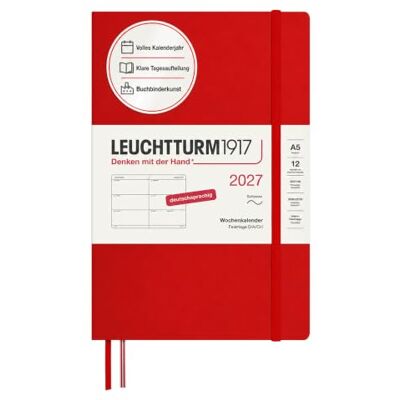 LEUCHTTURM1917 Wochenkalender 2027 Medium (A5) Deutsch, Cherry, Softcover, 145 x 210 mm, 12 Monate Januar-Dezember 2027, 1 Woche pro Doppelseite, 80 g/m² Papier mit hoher Tintenverträglichkeit LEUCHTTURM1917 Wochenkalender 2027 Medium (A5) Deutsch, Cherry, Softcover, 145 x 210 mm, 12 Monate Januar-Dezember 2027, 1 Woche pro Doppelseite, 80 g/m² Papier mit hoher Tintenverträglichkeit