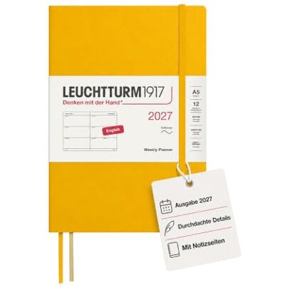 LEUCHTTURM1917 Wochenkalender 2027 Medium (A5) Englisch, Sunflower, Softcover, 145 x 210 mm, 12 Monate Januar-Dezember 2027, 1 Woche pro Doppelseite, 80 g/m² Papier mit hoher Tintenverträglichkeit LEUCHTTURM1917 Wochenkalender 2027 Medium (A5) Englisch, Sunflower, Softcover, 145 x 210 mm, 12 Monate Januar-Dezember 2027, 1 Woche pro Doppelseite, 80 g/m² Papier mit hoher Tintenverträglichkeit