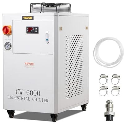 VEVOR Industrieller Wasserkühler, CW6000, 1500 W Wasserkühler-Kühlsystem mit Kompressor, 15 L Wassertankkapazität, 65 L/min max. Durchflussrate, für Kühlmaschine für CO2-Lasergravurmaschinen VEVOR Industrieller Wasserkühler, CW6000, 1500 W Wasserkühler-Kühlsystem mit Kompressor, 15 L Wassertankkapazität, 65 L/min max. Durchflussrate, für Kühlmaschine für CO2-Lasergravurmaschinen