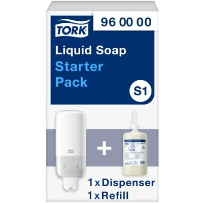 Tork Starter Pack mit Flüssig- und Sprayseifen Seifenspender Wandmontage Weiß S1/S11, sparsam, Seifenspender Wandmontage und 1 נNachfüllpackung mit 1.000 ml milder Flüssigseife, 960000 Tork Starter Pack mit Flüssig- und Sprayseifen Seifenspender Wandmontage Weiß S1/S11, sparsam, Seifenspender Wandmontage und 1 נNachfüllpackung mit 1.000 ml milder Flüssigseife, 960000