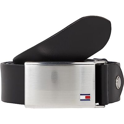 Tommy Hilfiger Herren Gürtel Plaque Belt 3,5 cm Ledergürtel, Schwarz (Black), 115 cm Tommy Hilfiger Herren Gürtel Plaque Belt 3,5 cm Ledergürtel, Schwarz (Black), 115 cm