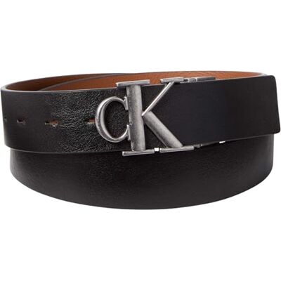Calvin Herren Gürtel Buckle Tumbled 3,5 cm aus Leder zum Wenden, Schwarz (Black/Ck Cognac/Antique Silver), 100 cm Calvin Herren Gürtel Buckle Tumbled 3,5 cm aus Leder zum Wenden, Schwarz (Black/Ck Cognac/Antique Silver), 100 cm